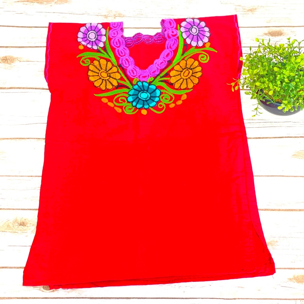 Red Embroidered Mexican Blouse